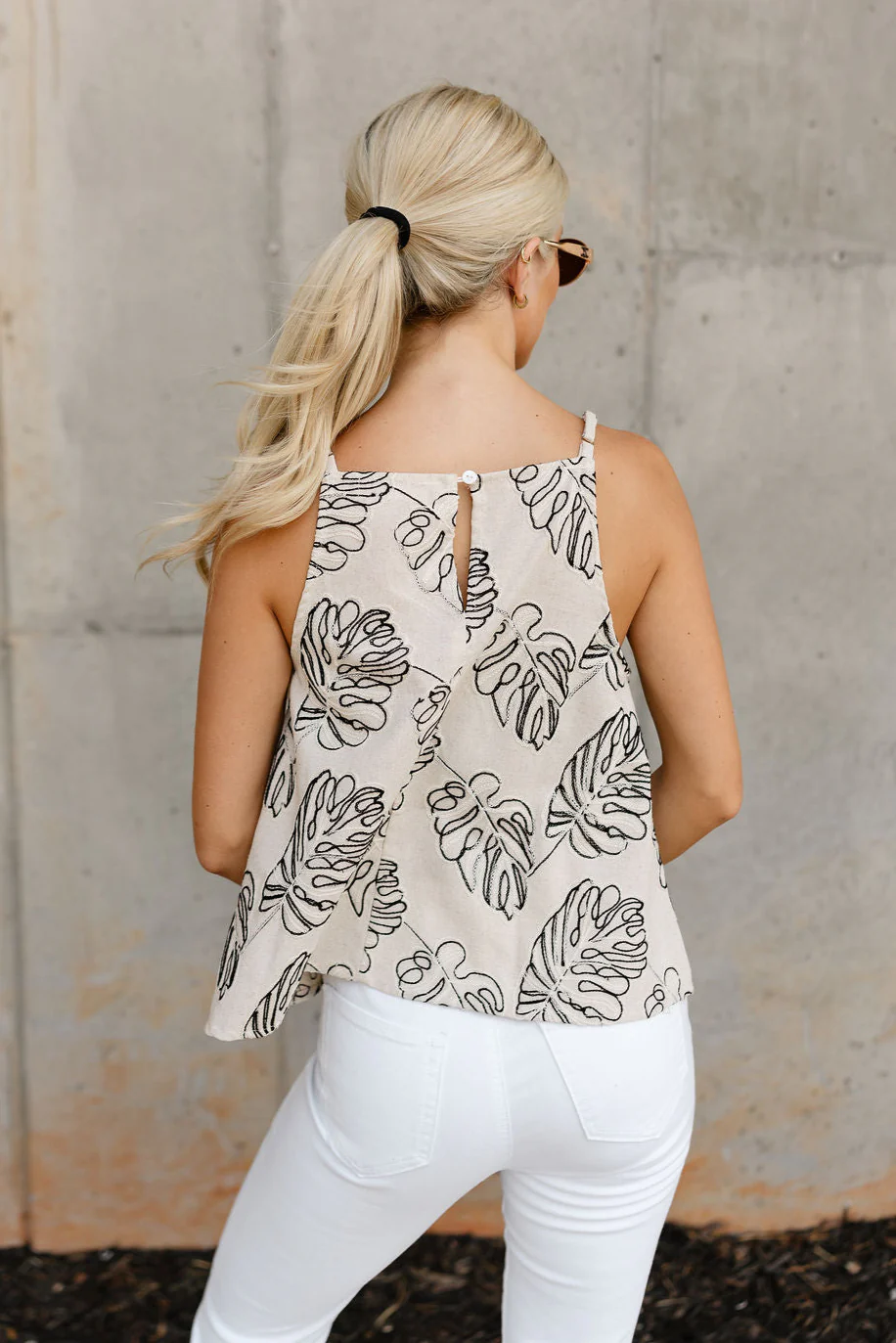 Laurel Oatmeal & Black Linen Palm Leaf Tank - Image 7