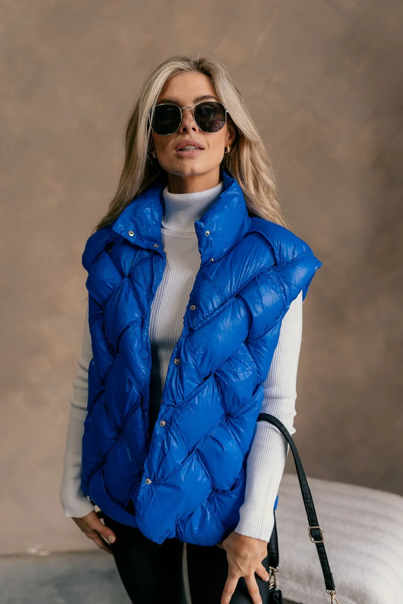 Laurel Royal Blue Button-Up Puffer Vest