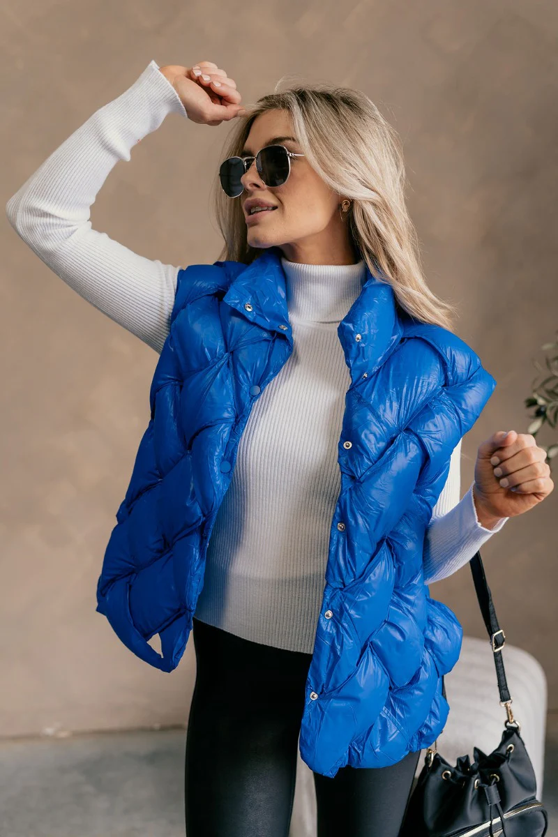 Laurel Royal Blue Button-Up Puffer Vest - Image 2