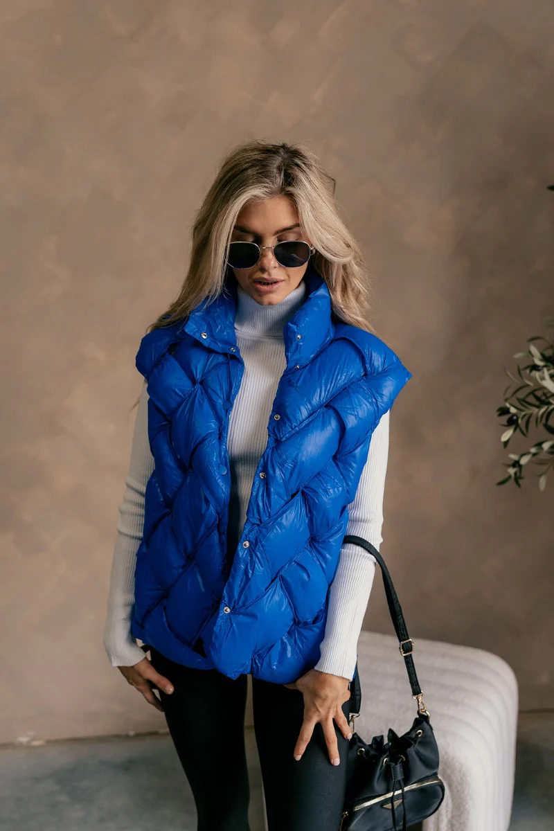 Laurel Royal Blue Button-Up Puffer Vest - Image 3