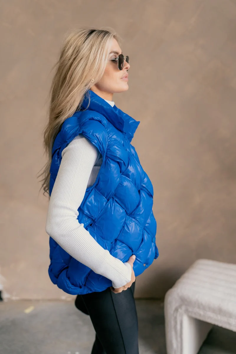 Laurel Royal Blue Button-Up Puffer Vest - Image 5