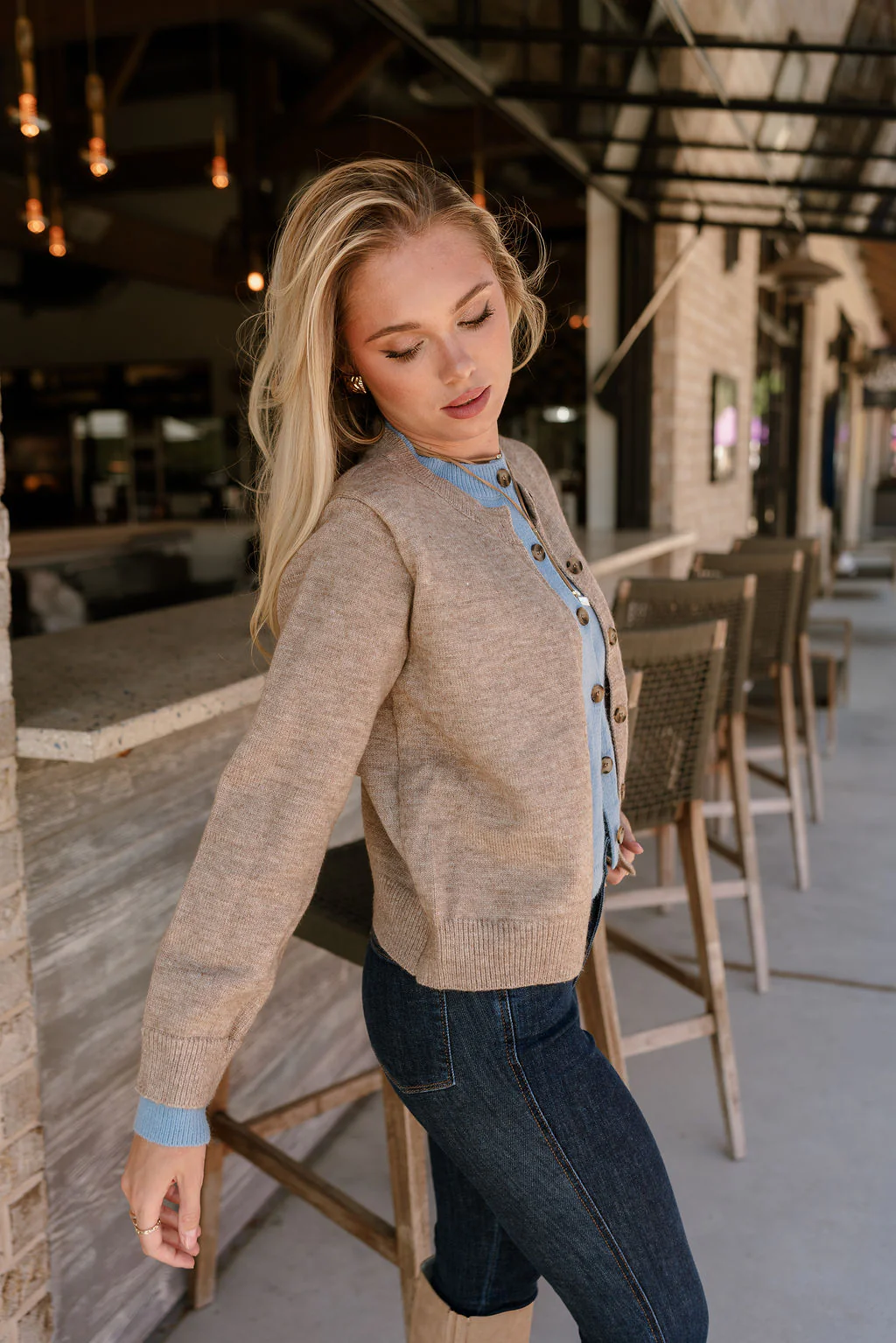 Lauren Beige & Light Blue Button-Up Cardigan - Image 6