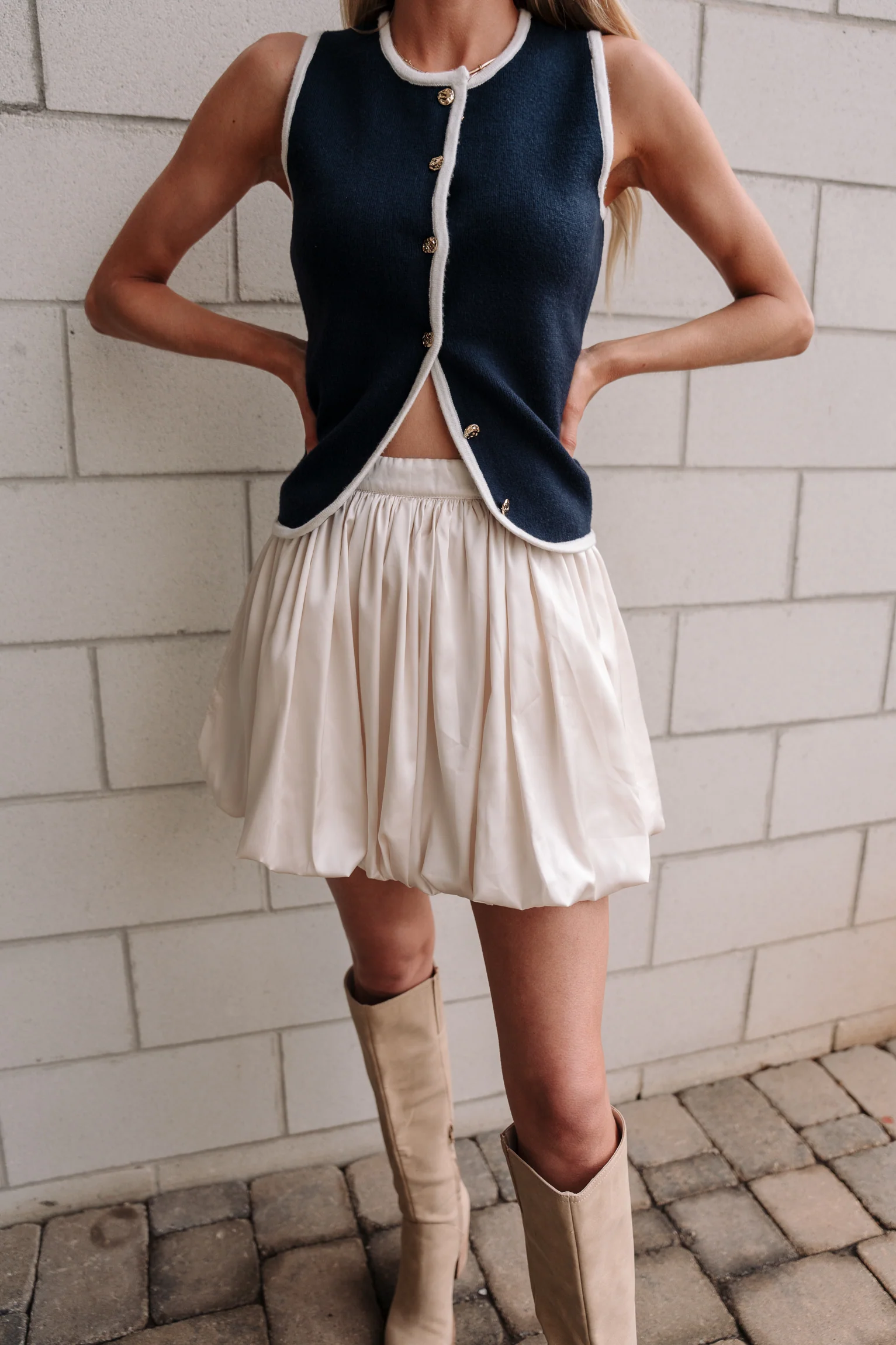 Lauren Cream Satin Bubble Mini Skirt - Image 4