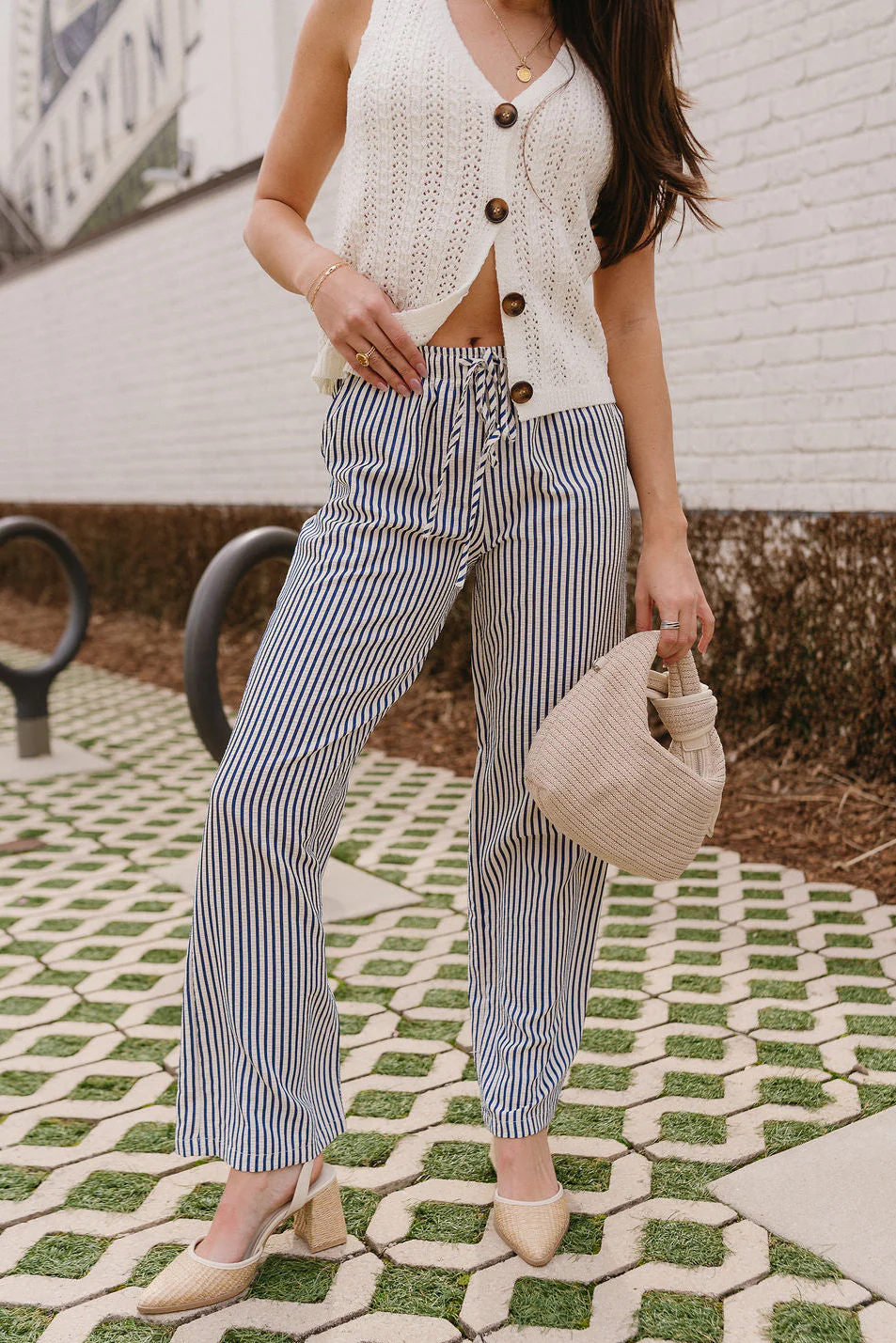 Lauren Navy & Ivory Stripe Wide Leg Pant