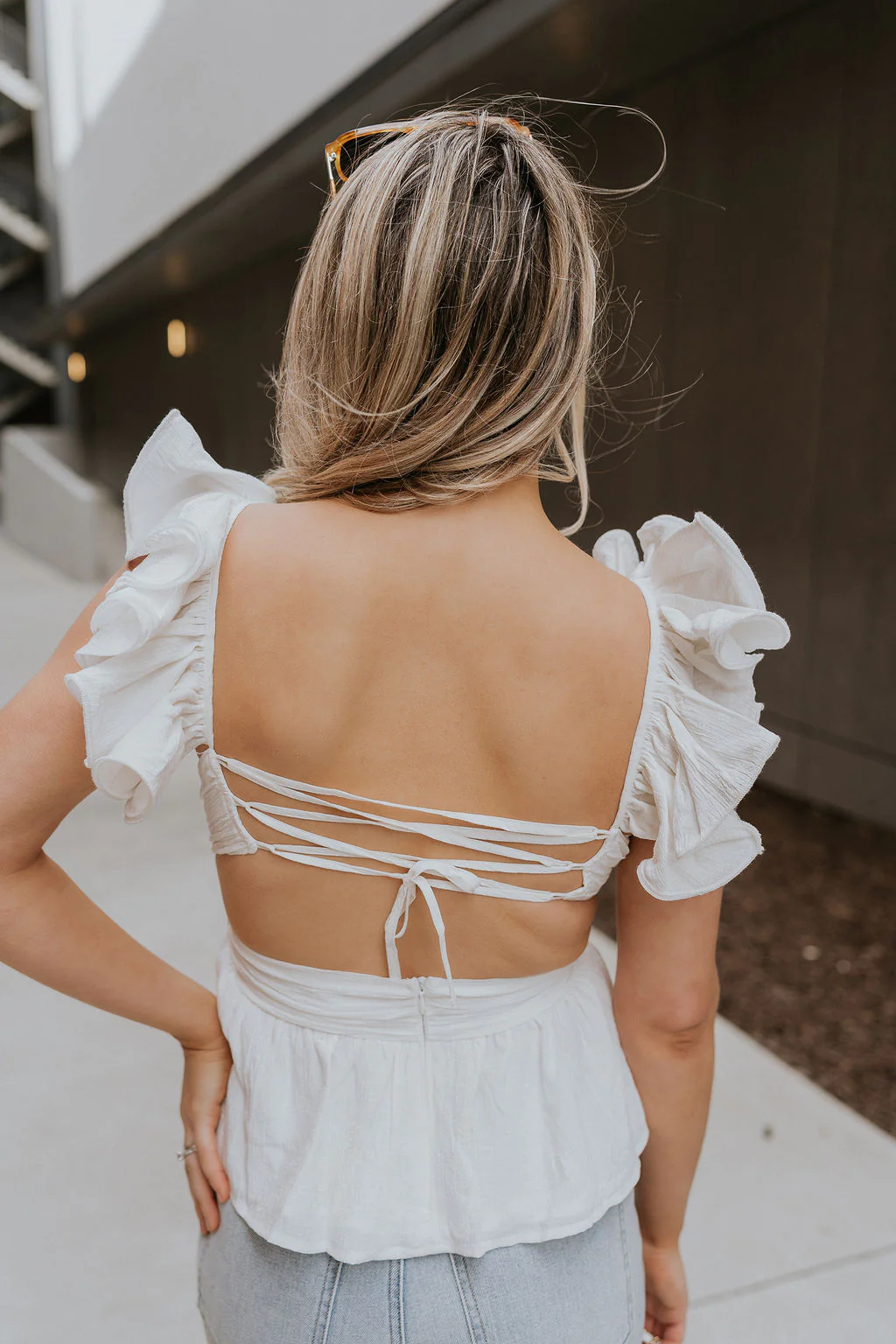 Lauren White Ruffle Plunge Neckline Tank - Image 7