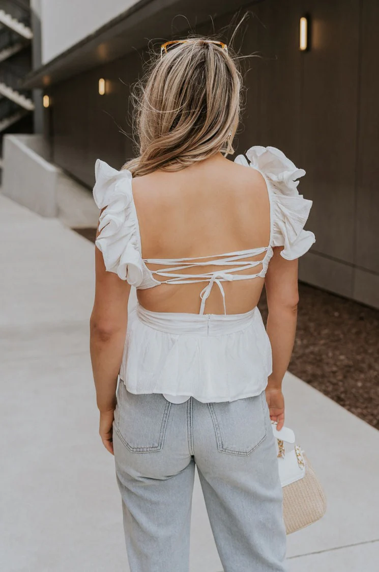 Lauren White Ruffle Plunge Neckline Tank - Image 8