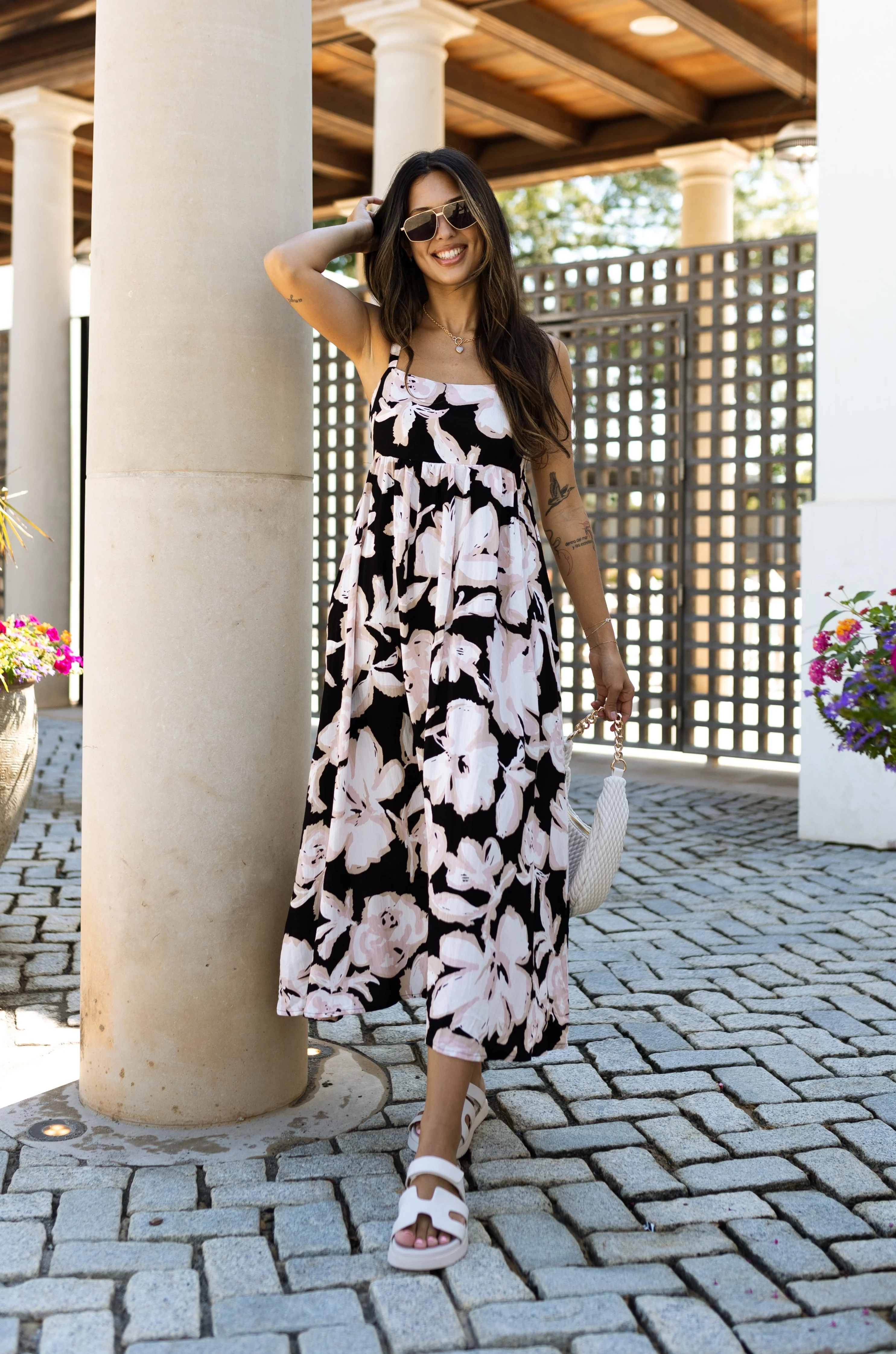 Laurie Black Floral Midi Dress - Image 2