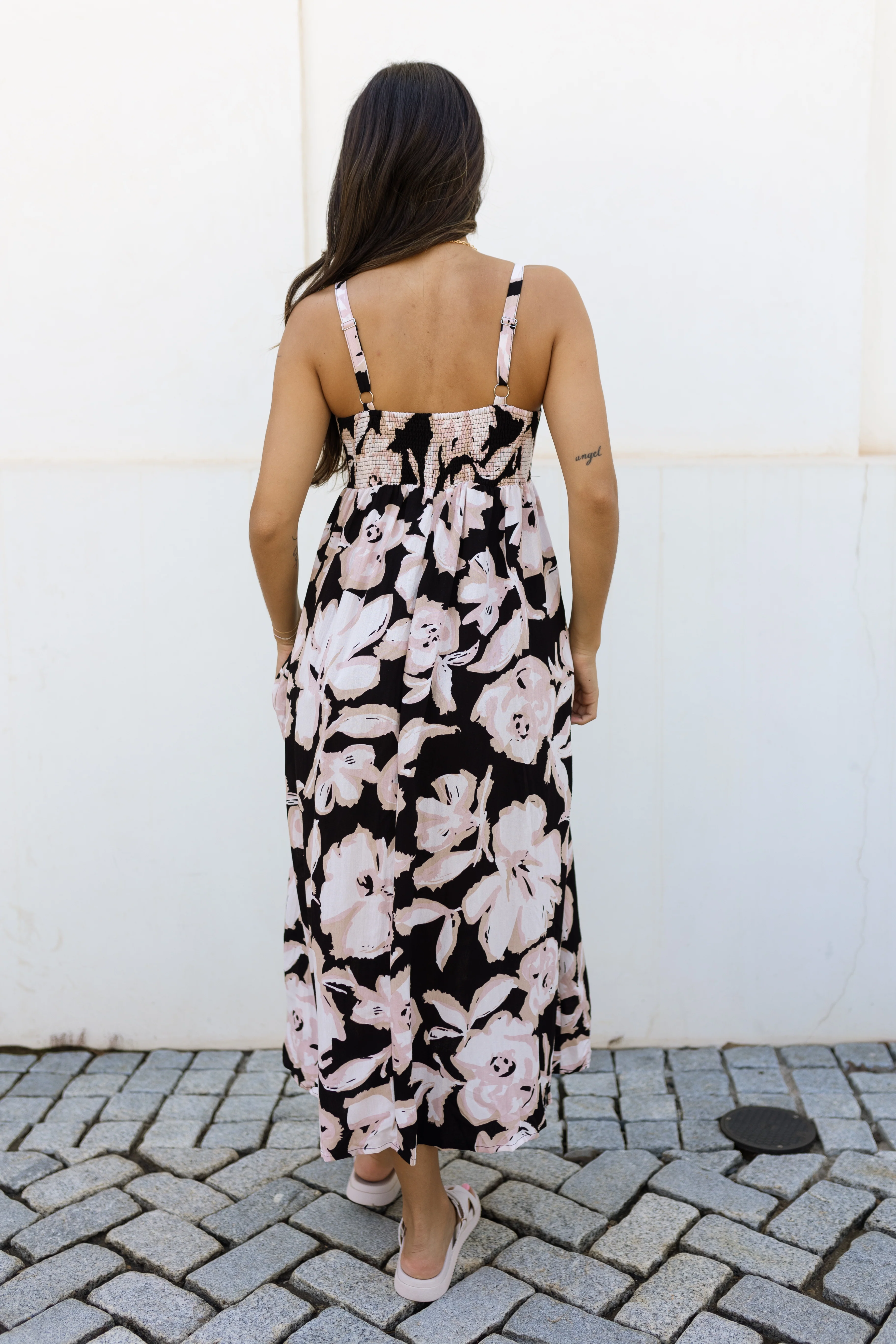 Laurie Black Floral Midi Dress - Image 3