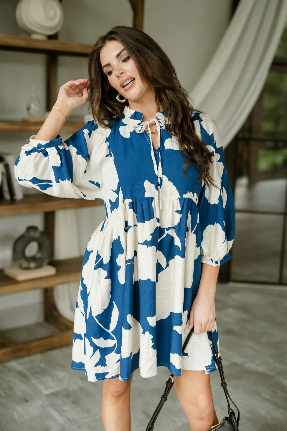 Laurie Blue & Cream Floral Mini Dress