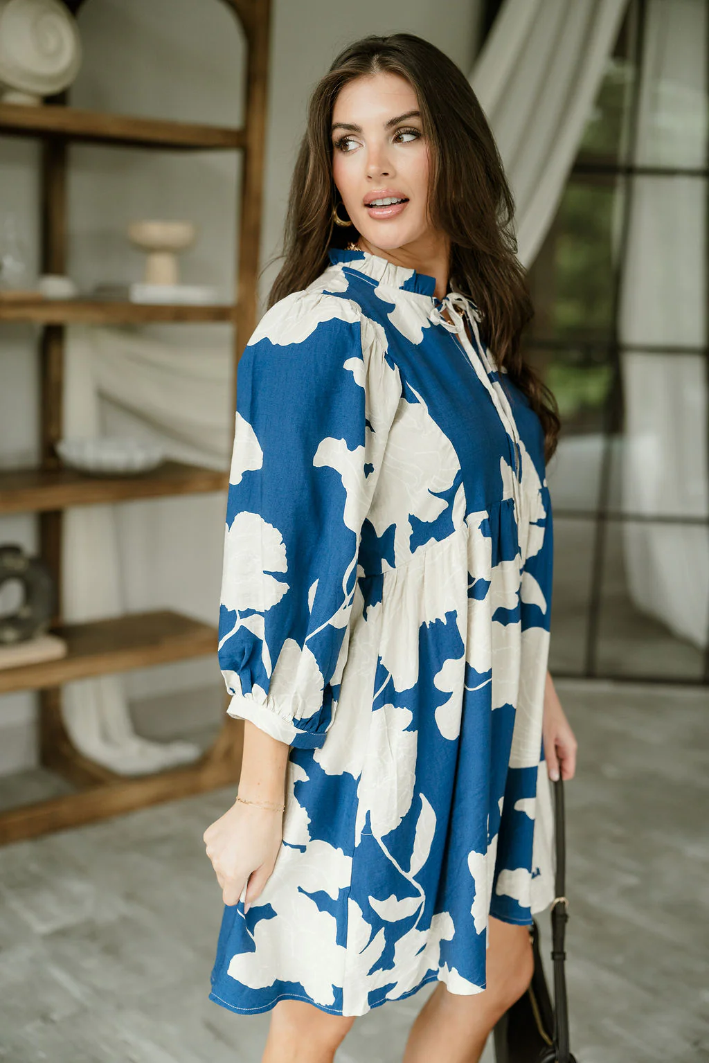 Laurie Blue & Cream Floral Mini Dress - Image 5