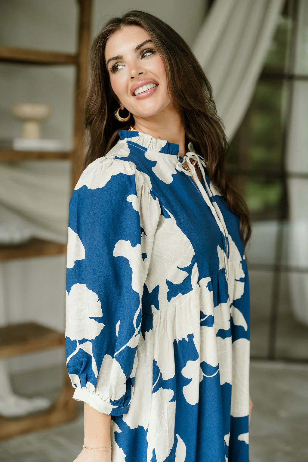 Laurie Blue & Cream Floral Mini Dress - Image 6