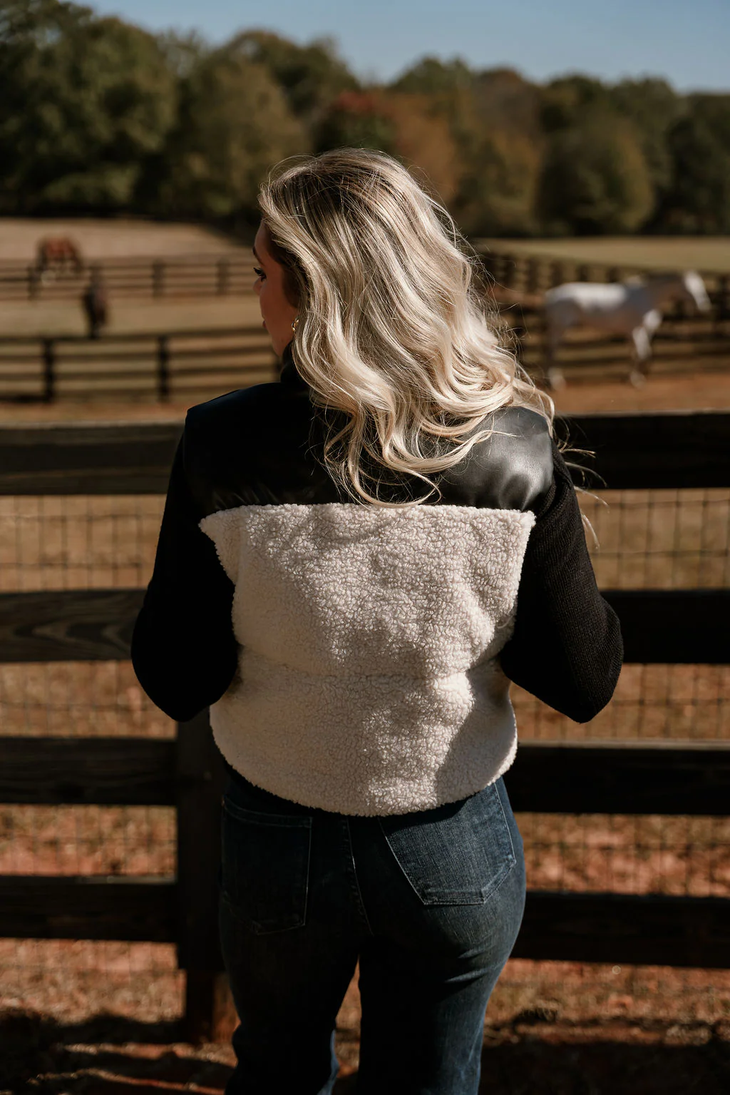 Layla Cream Shearling & Black Faux Leather Vest - Image 4