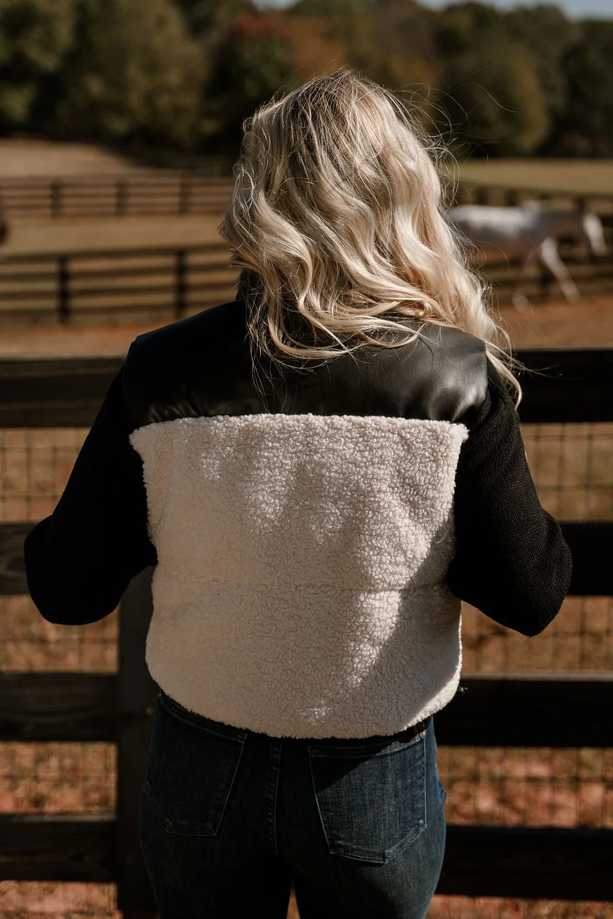 Layla Cream Shearling & Black Faux Leather Vest - Image 9