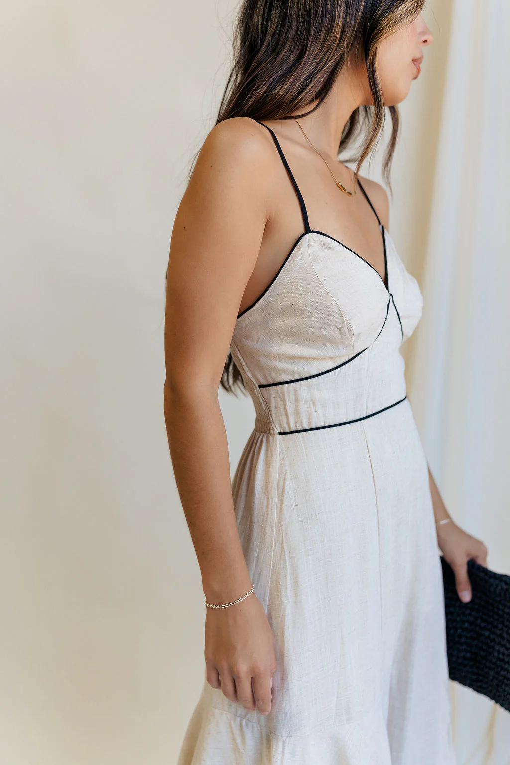 Layla Oatmeal & Black Trim Midi Dress - Image 10