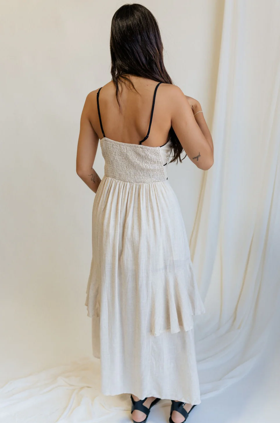 Layla Oatmeal & Black Trim Midi Dress - Image 11