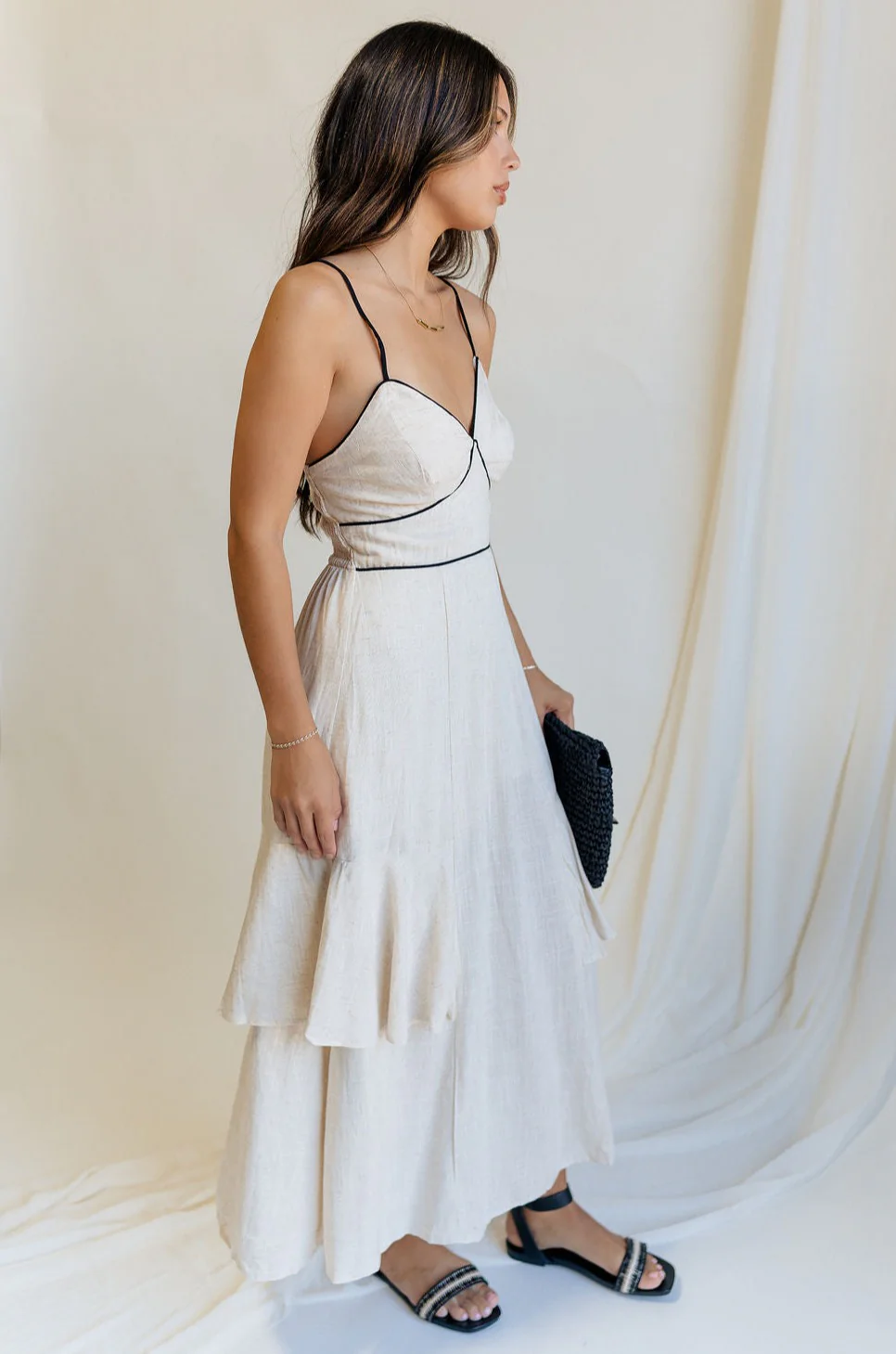 Layla Oatmeal & Black Trim Midi Dress - Image 4
