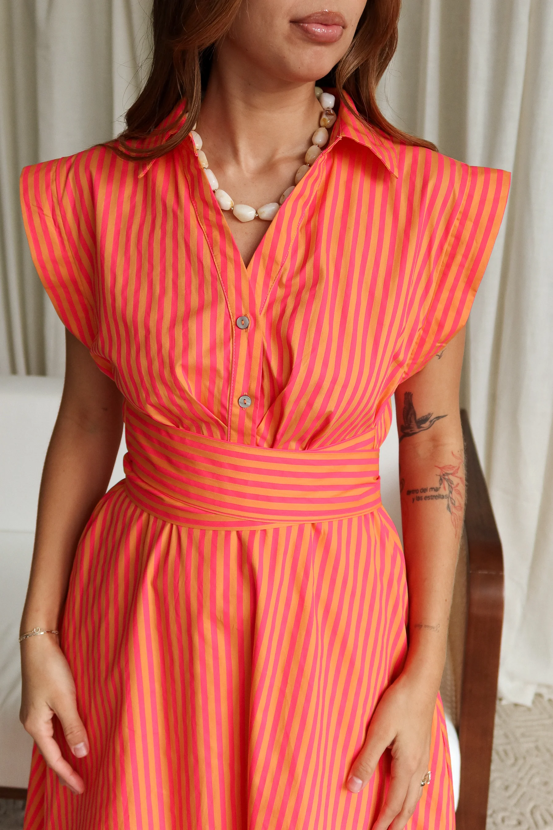 Layla Orange & Pink Stripe Midi Dress - Image 2