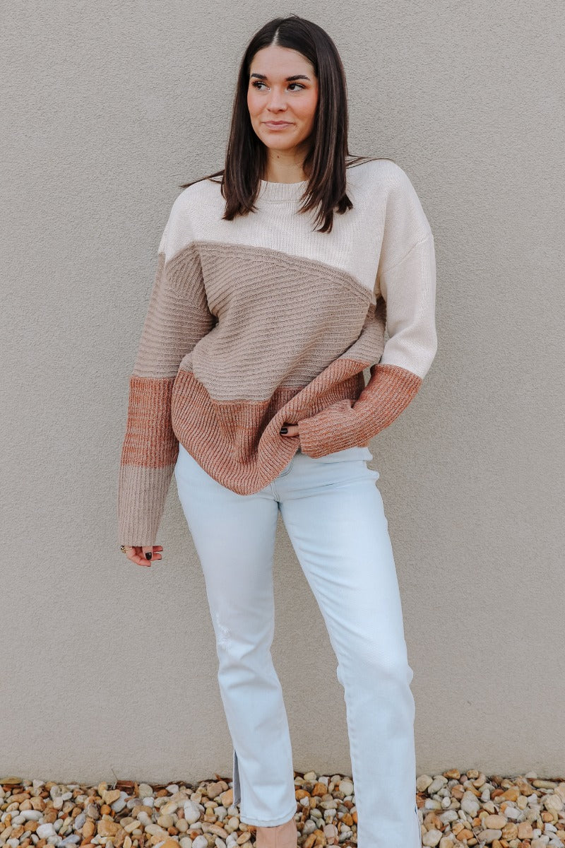 Layla Taupe Multi Long Sleeve Sweater - Image 3