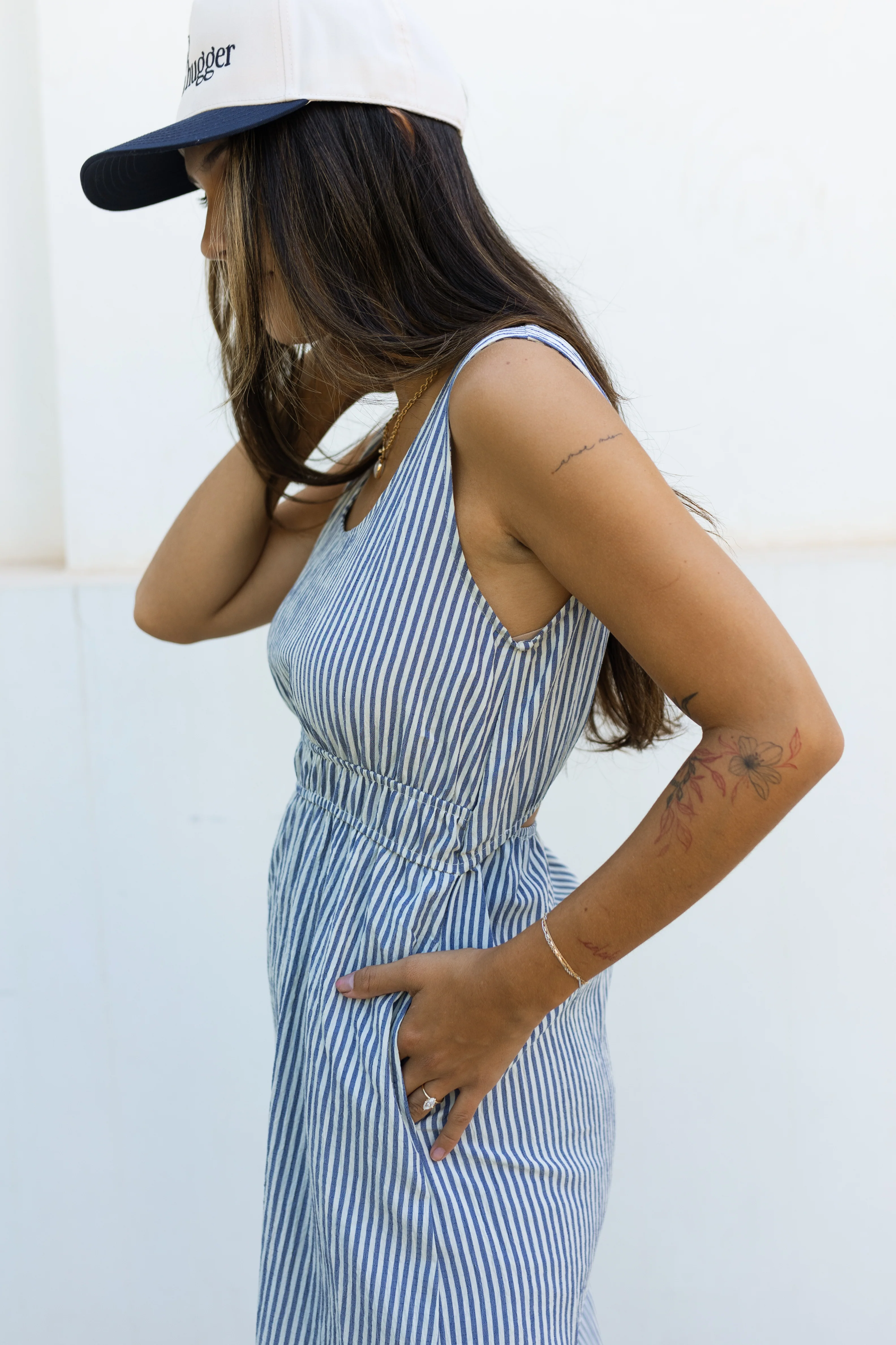 Layla White and Navy Striped Midi Dress - Image 5