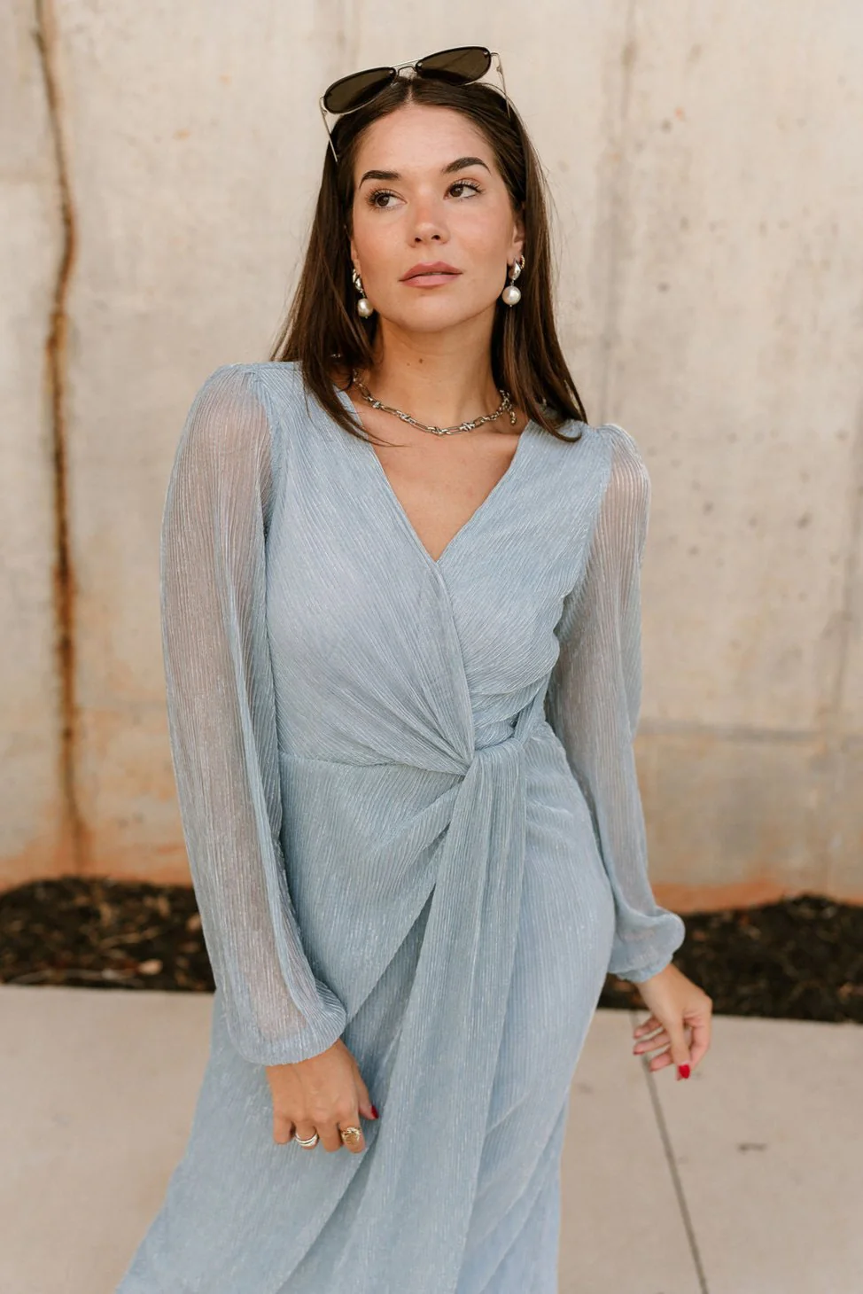 Natalia Light Blue Metallic Midi Dress - Image 2