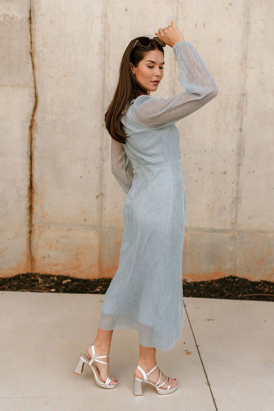 Natalia Light Blue Metallic Midi Dress - Image 3