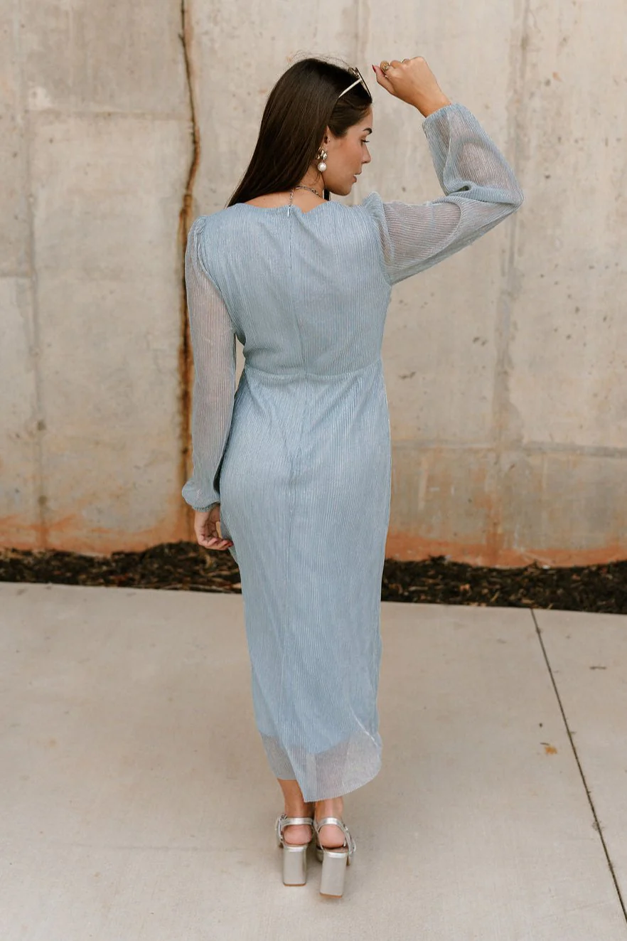 Natalia Light Blue Metallic Midi Dress - Image 4
