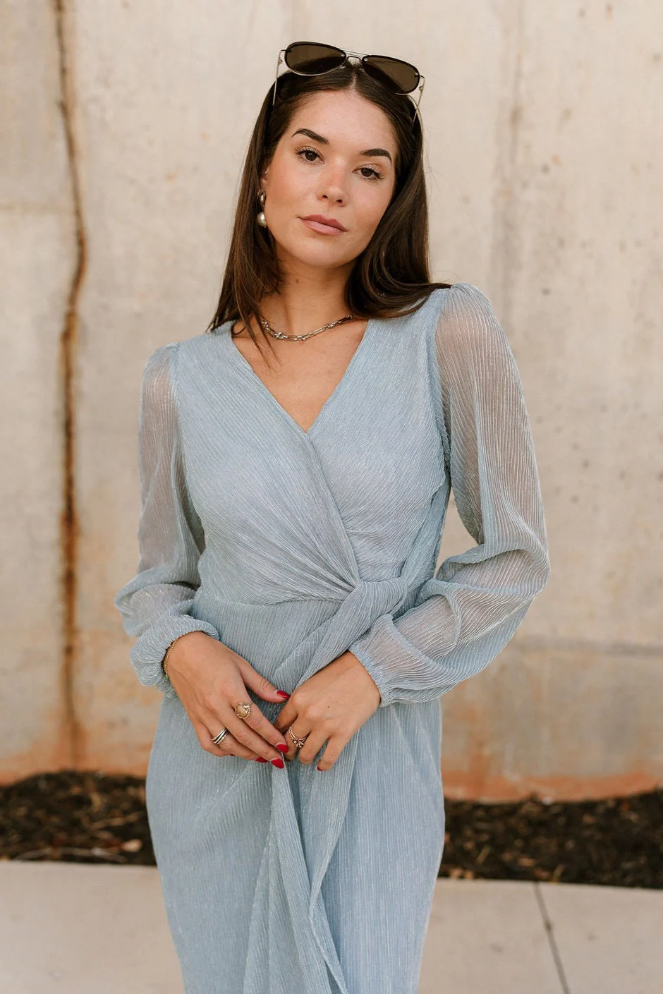 Natalia Light Blue Metallic Midi Dress - Image 5