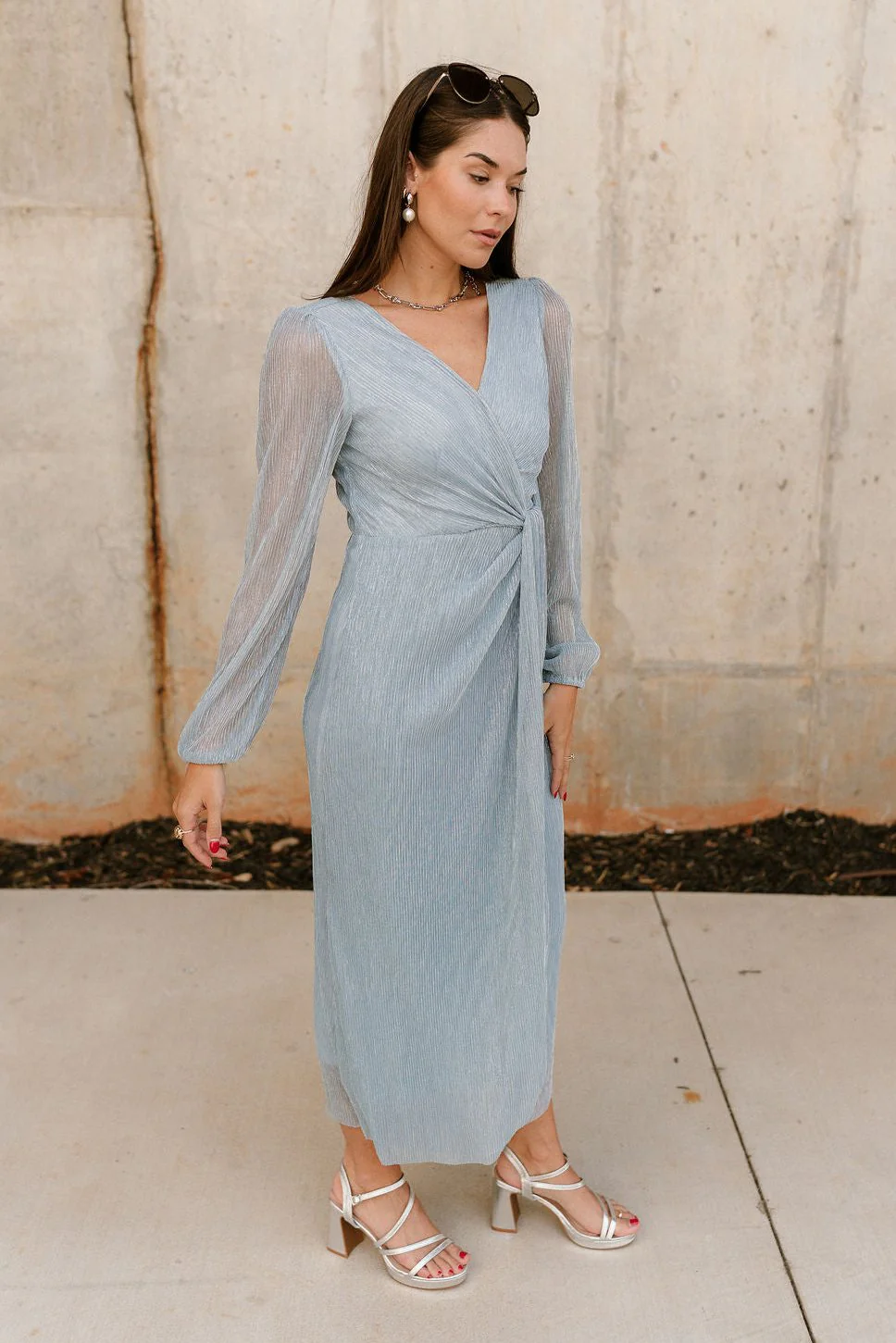 Natalia Light Blue Metallic Midi Dress - Image 6