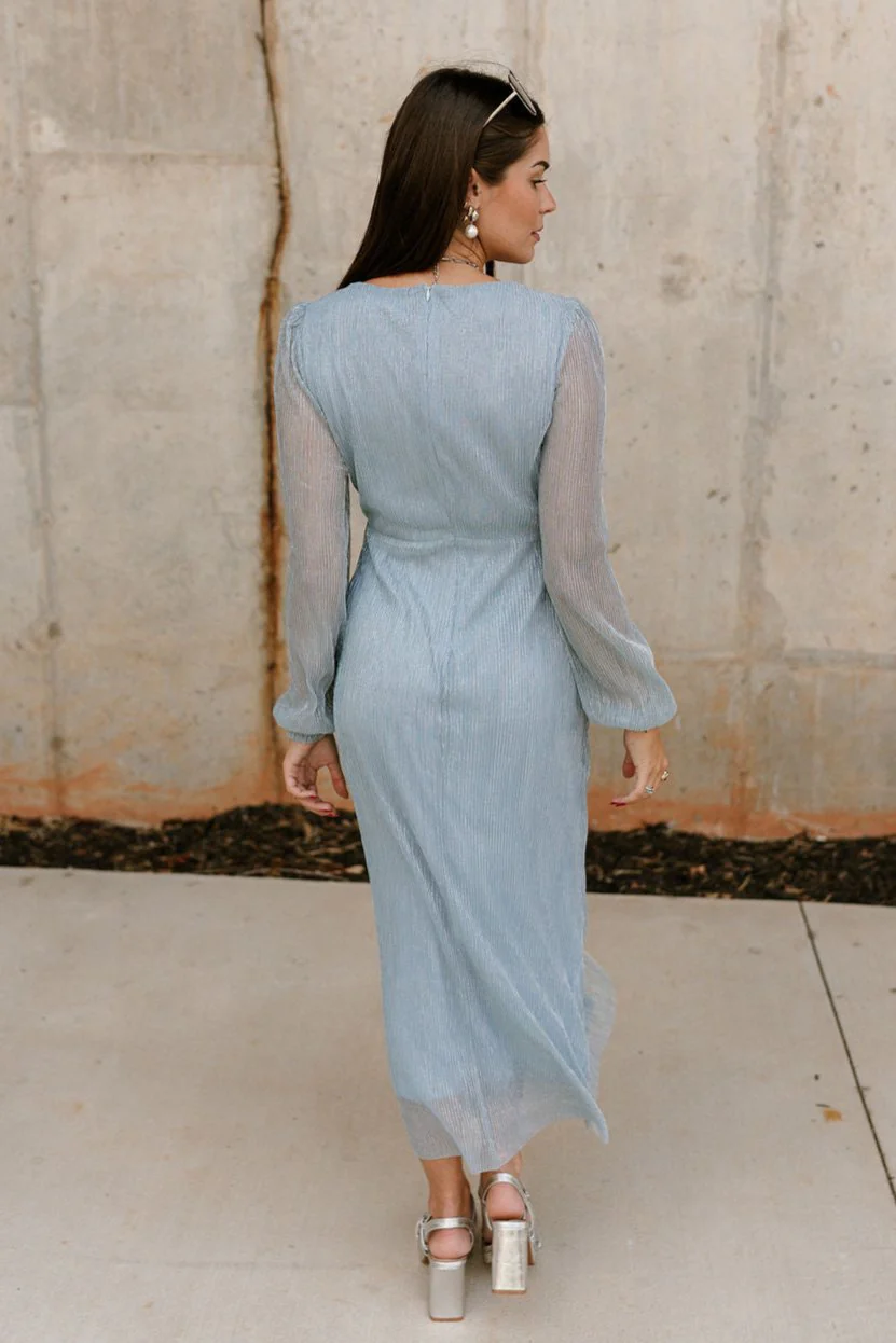 Natalia Light Blue Metallic Midi Dress - Image 7