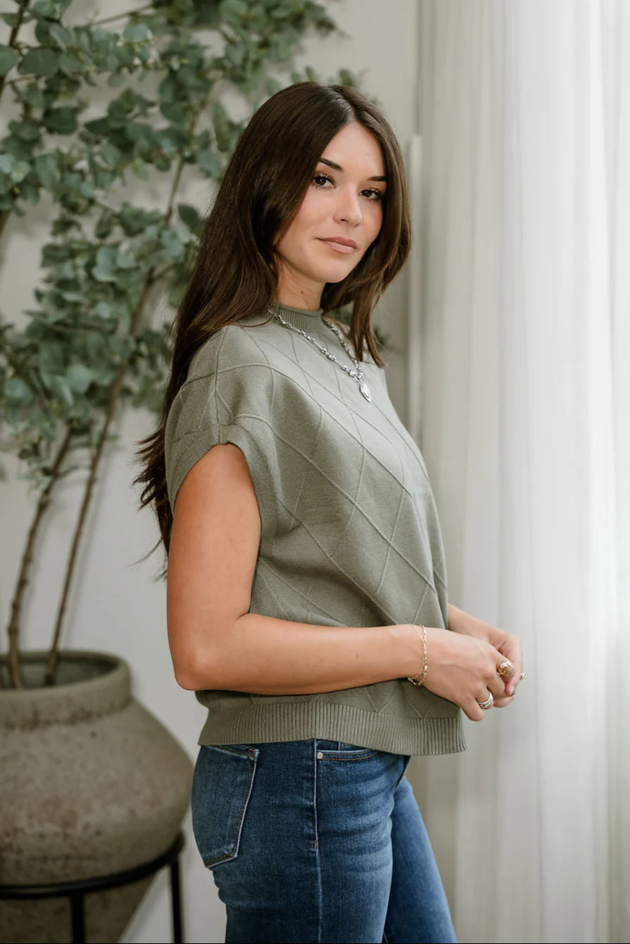 Lea Olive Criss-Cross Sleeveless Sweater - Image 6