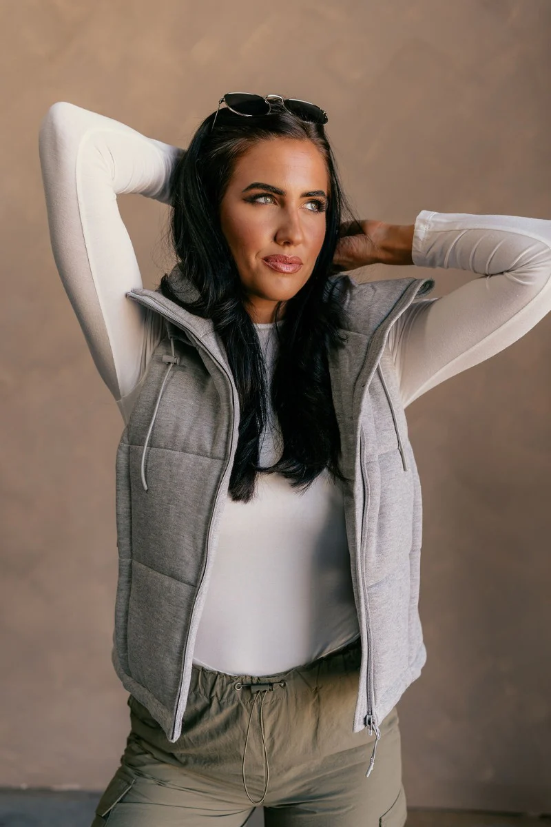 Leah Heather Grey Hoodie Vest