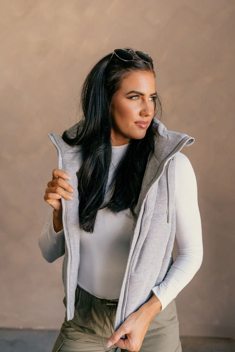 Leah Heather Grey Hoodie Vest - Image 2