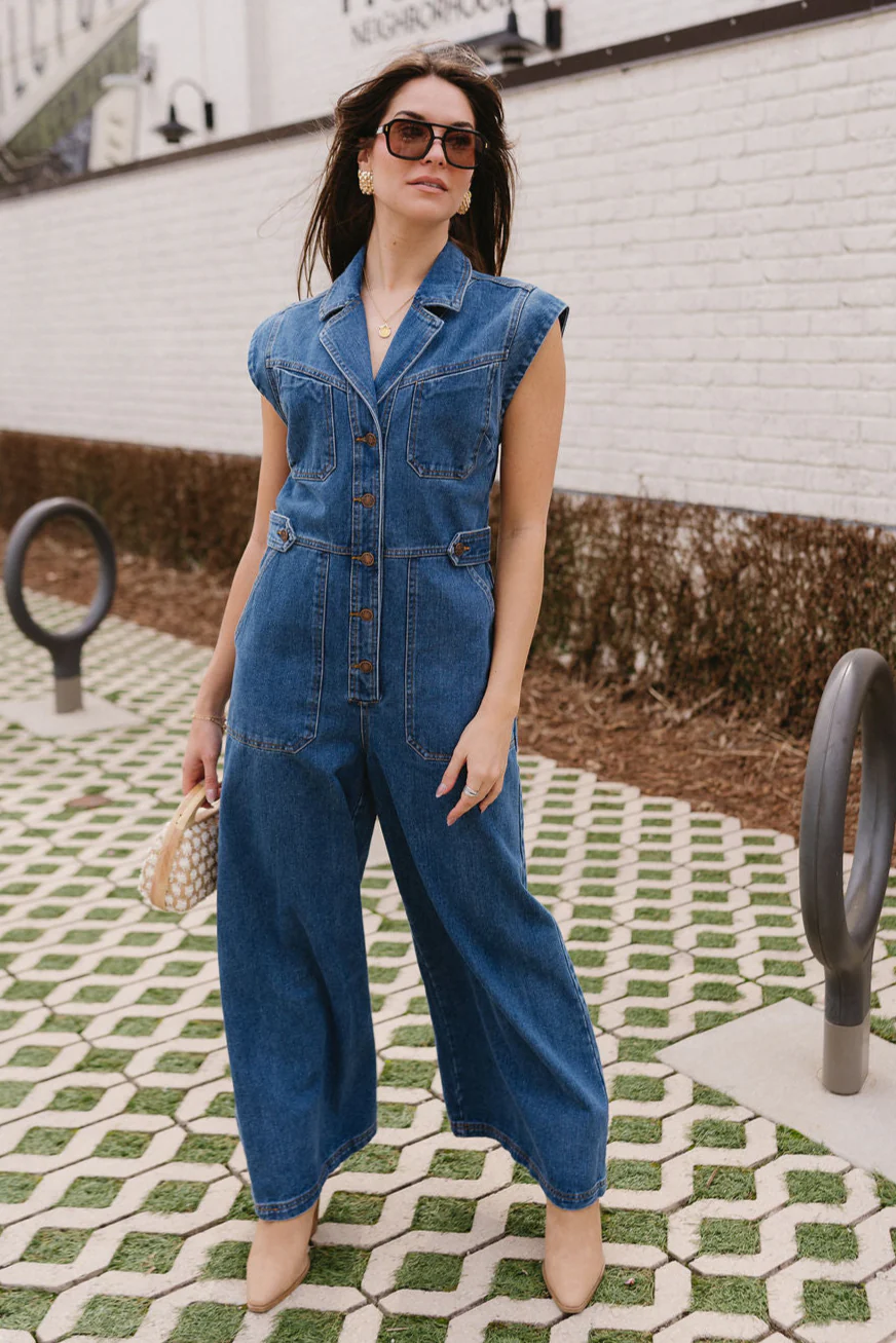 Leah Indigo Denim Wide Leg Jumpsuit - Image 5