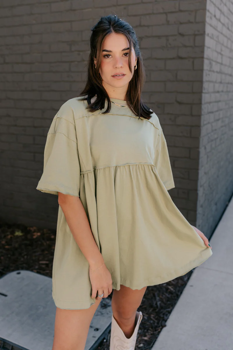 Leah Light Olive Short Sleeve Mini Dress - Image 3