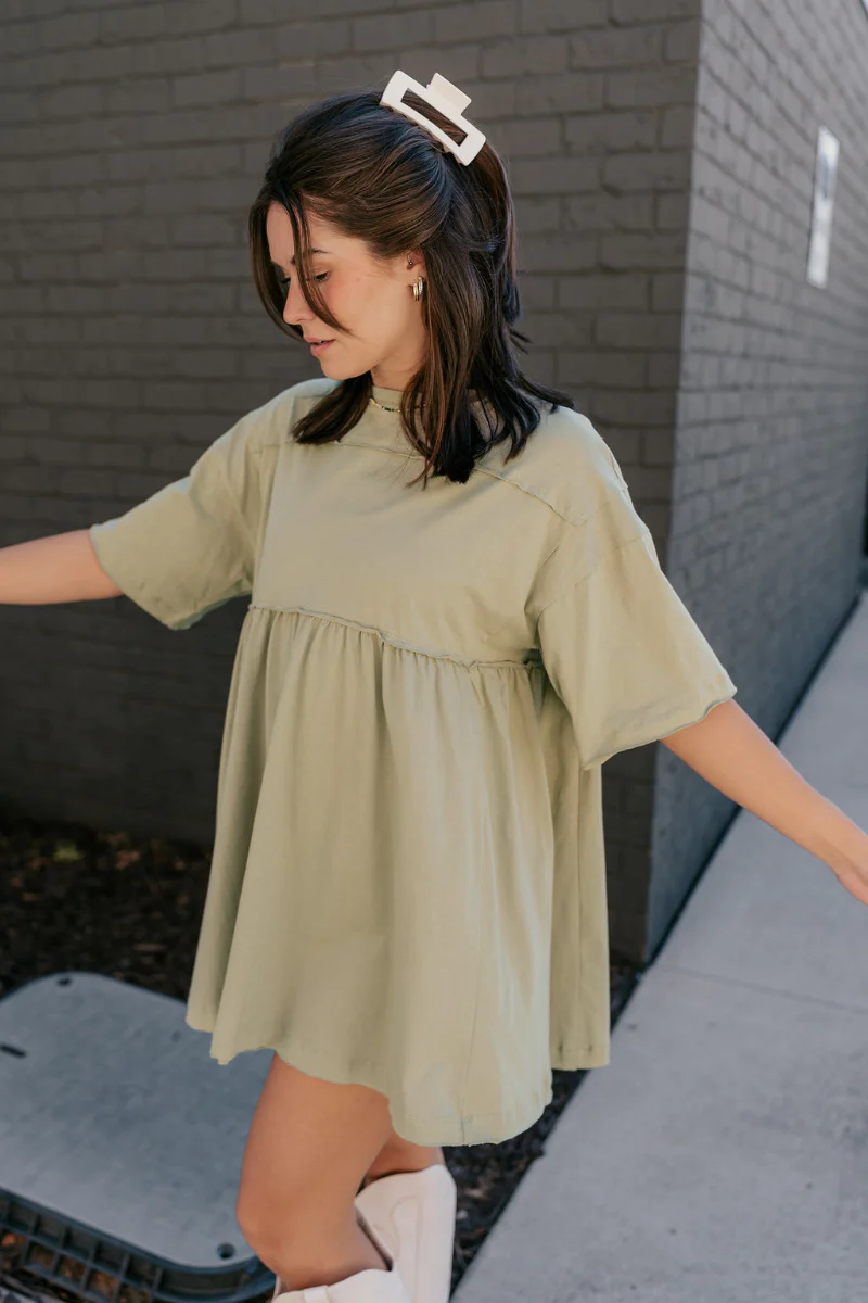 Leah Light Olive Short Sleeve Mini Dress - Image 7