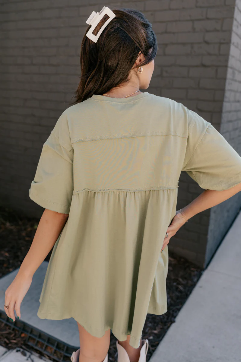 Leah Light Olive Short Sleeve Mini Dress - Image 8