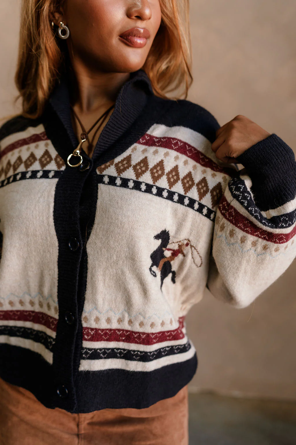 Leandra Cream Multi Horse Motif Cardigan