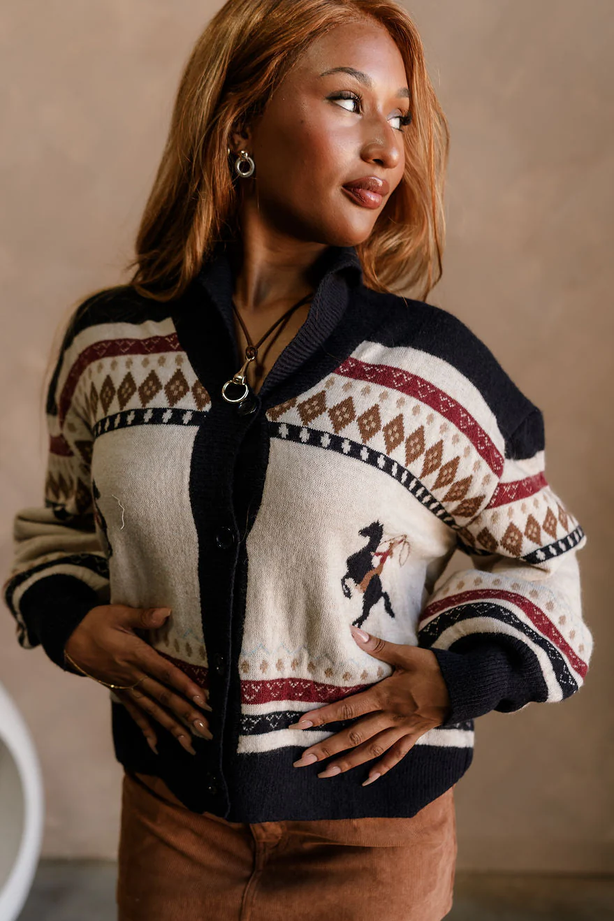 Leandra Cream Multi Horse Motif Cardigan - Image 4