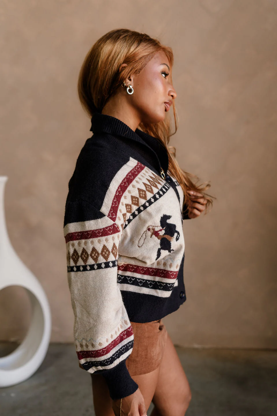Leandra Cream Multi Horse Motif Cardigan - Image 6