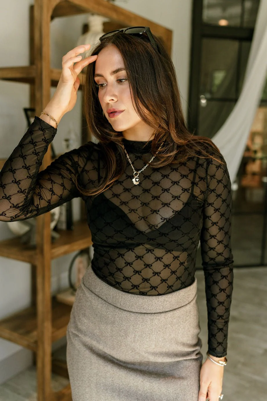 Leanne Black Mesh Bows Bodysuit