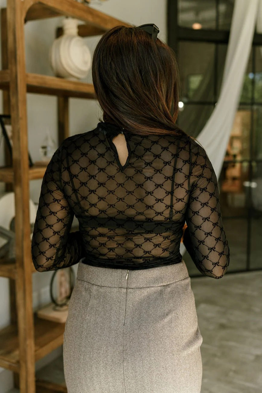 Leanne Black Mesh Bows Bodysuit - Image 5