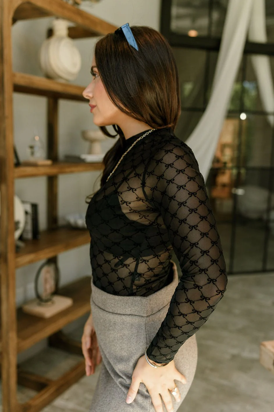 Leanne Black Mesh Bows Bodysuit - Image 6