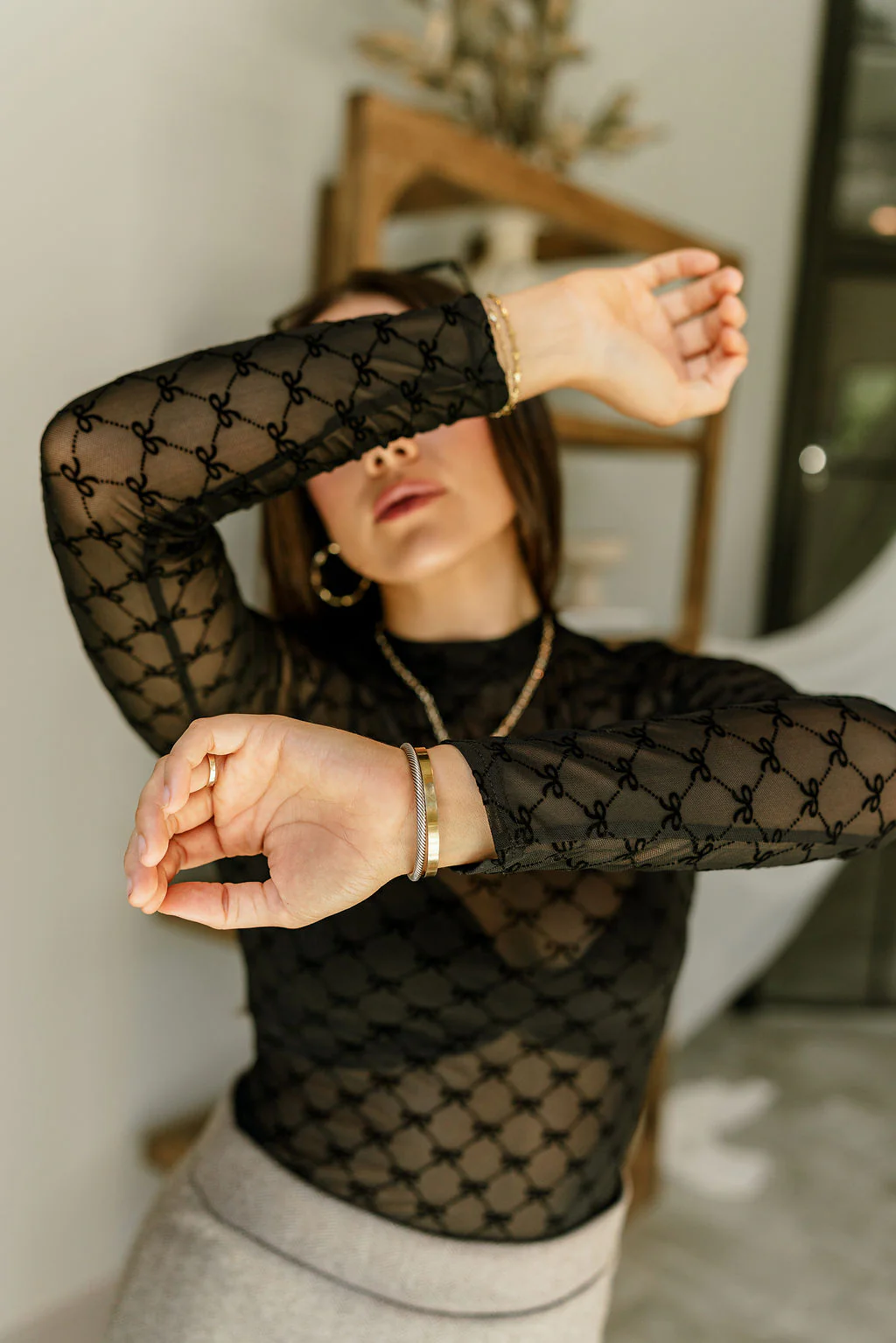 Leanne Black Mesh Bows Bodysuit - Image 8