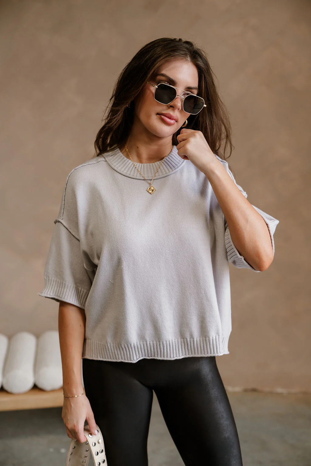 Leanne Light Grey Short Sleeve Sweater