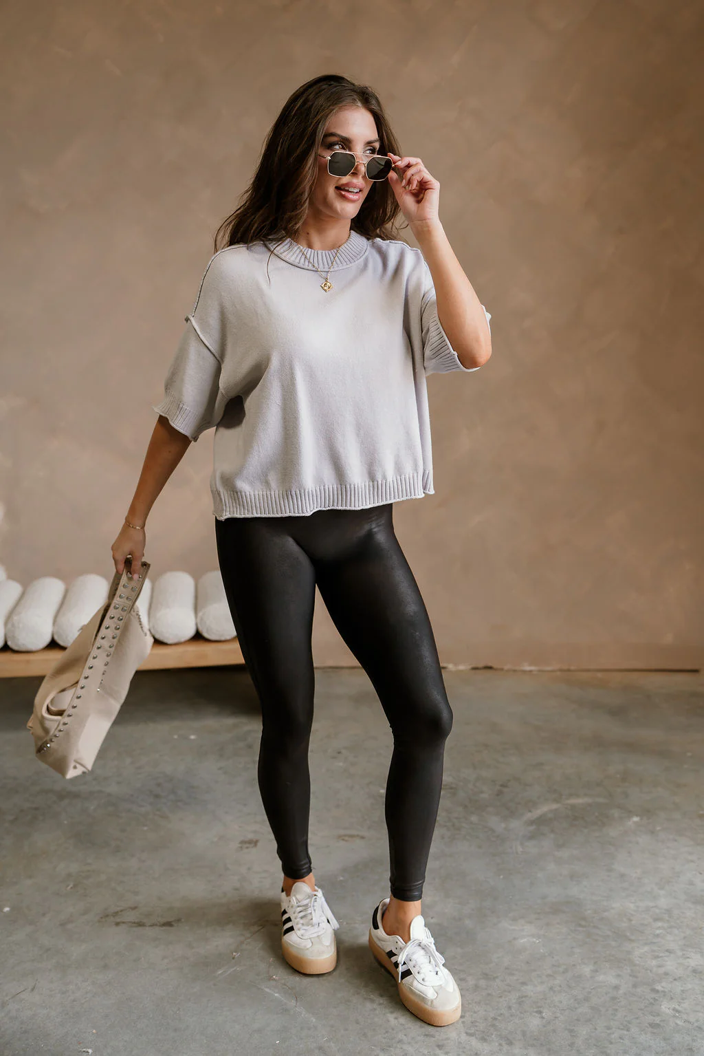 Leanne Light Grey Short Sleeve Sweater - Image 4