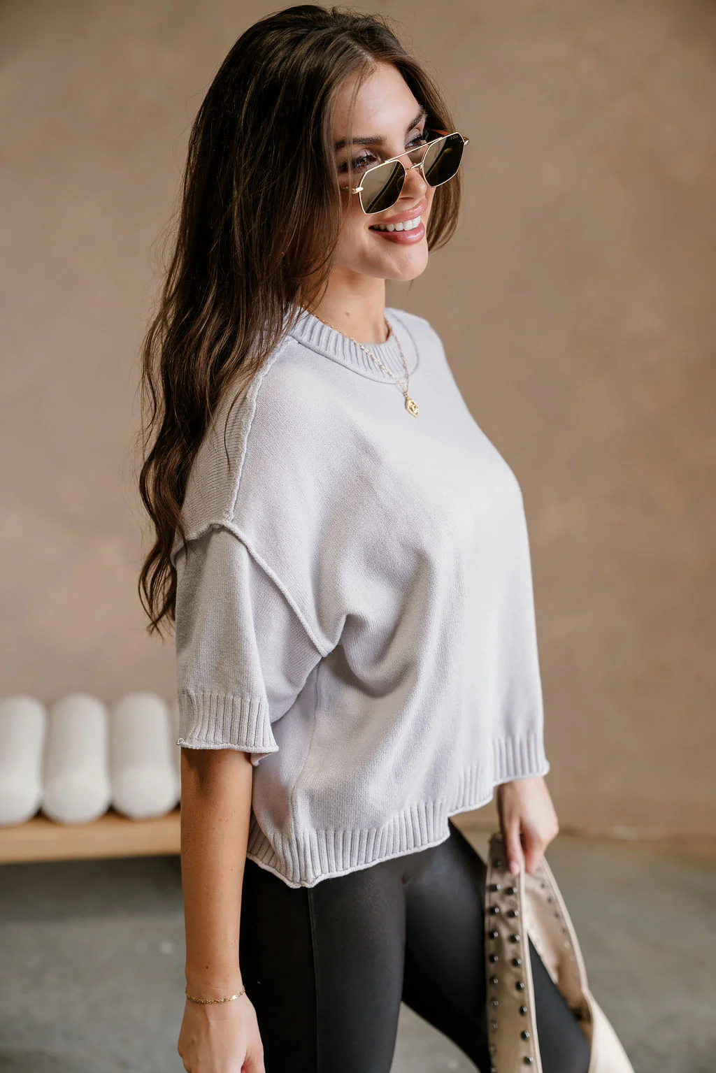 Leanne Light Grey Short Sleeve Sweater - Image 5