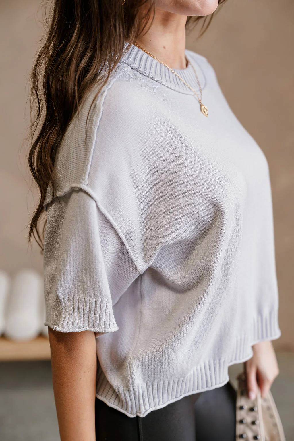 Leanne Light Grey Short Sleeve Sweater - Image 6