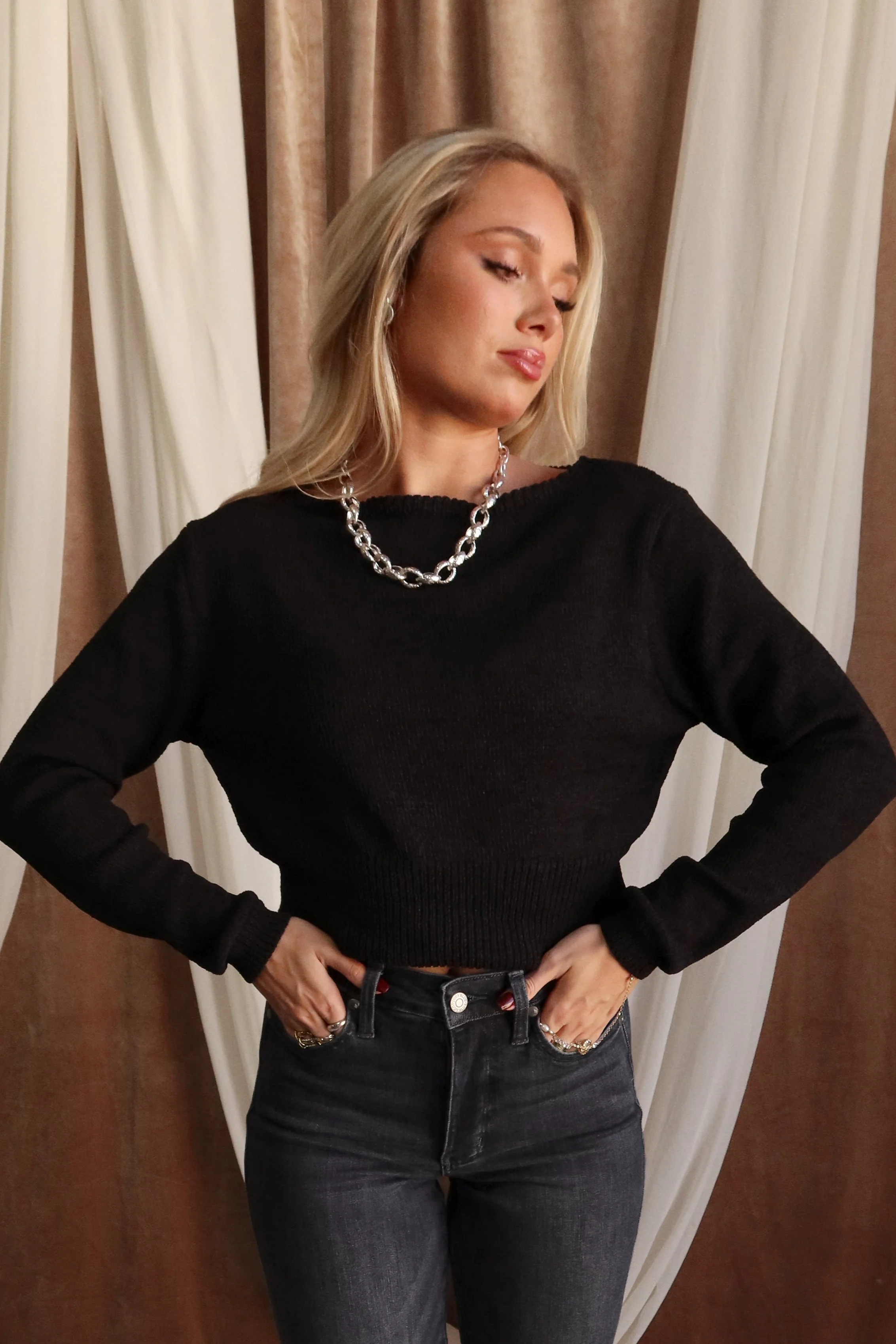 Leena Black Long Sleeve Sweater