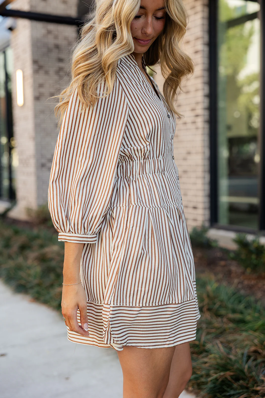 Leia Brown & Cream Stripe Mini Dress - Image 11