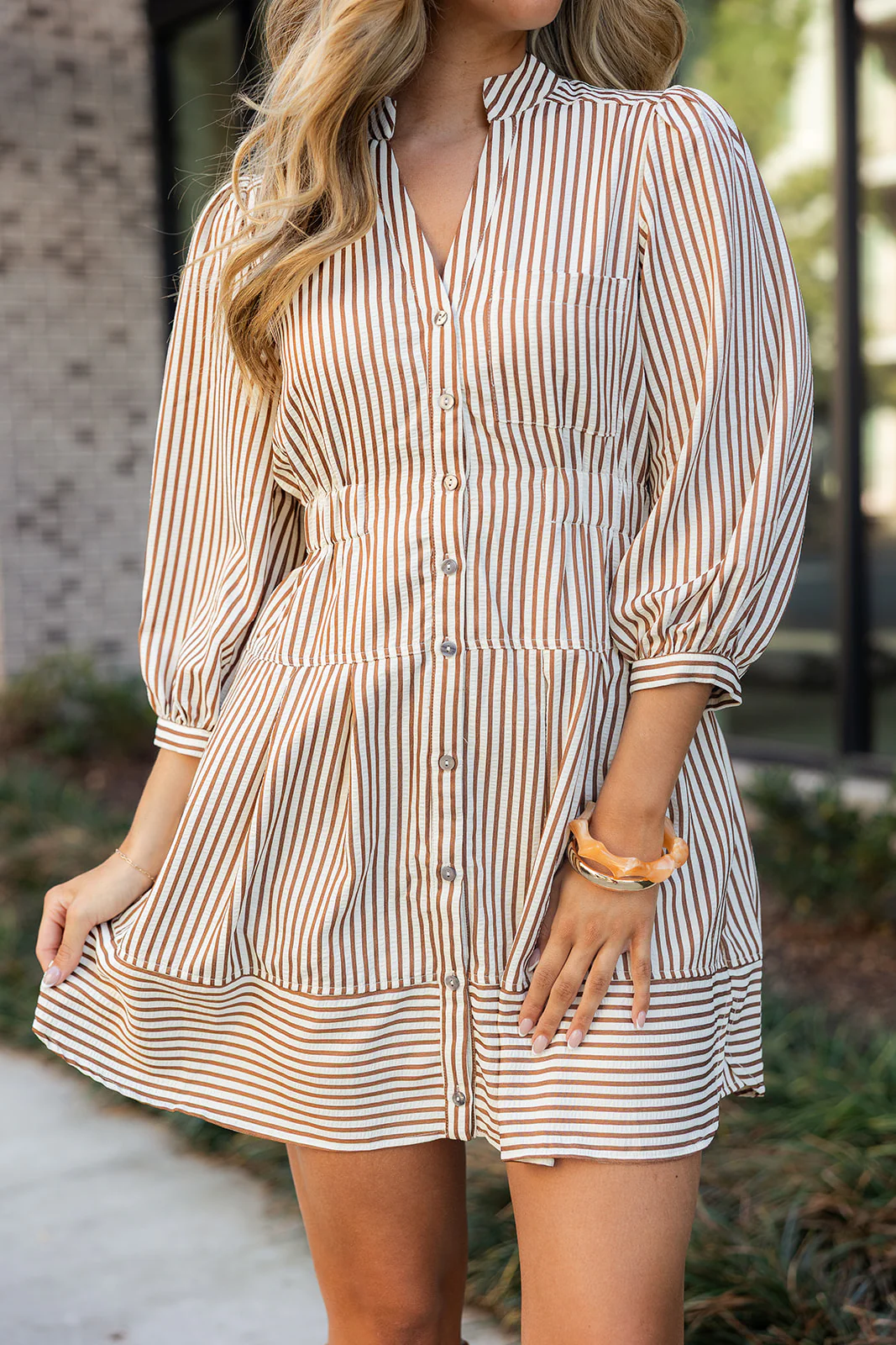 Leia Brown & Cream Stripe Mini Dress - Image 8